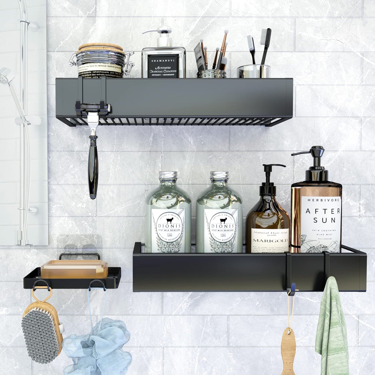 Adhesive Shower Caddy Organizer with Hooks