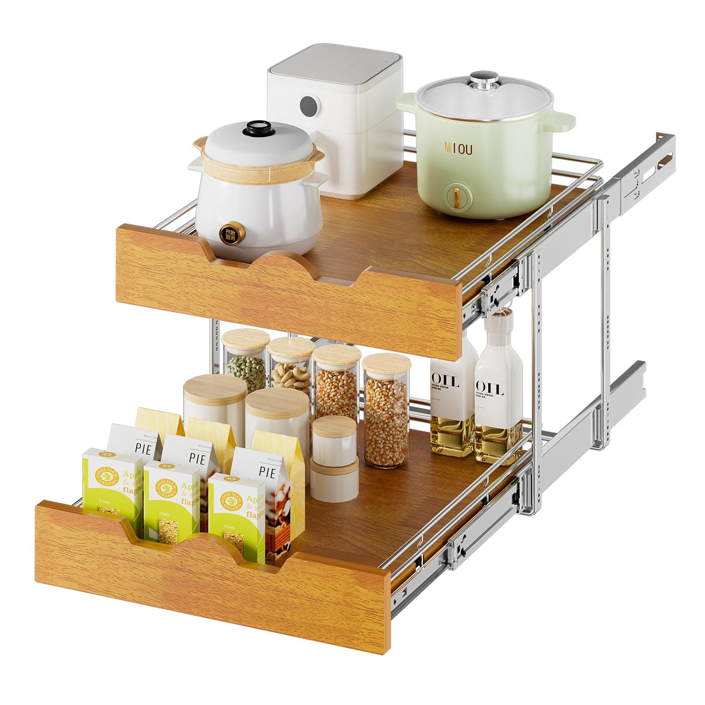 Wooden Pull Out Cabinet Shelf Organizer