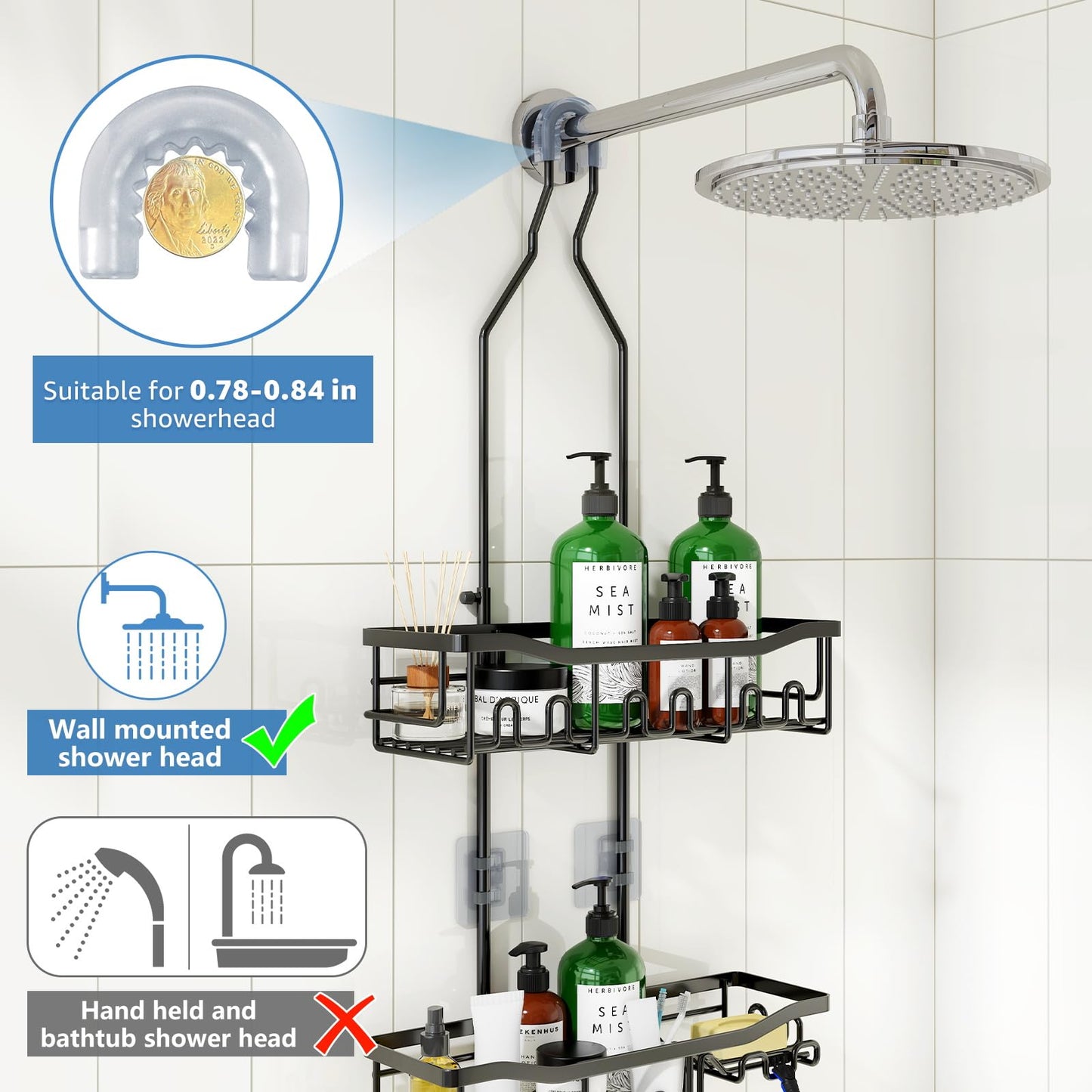 Extended Shower Organizer Shelf with Hooks
