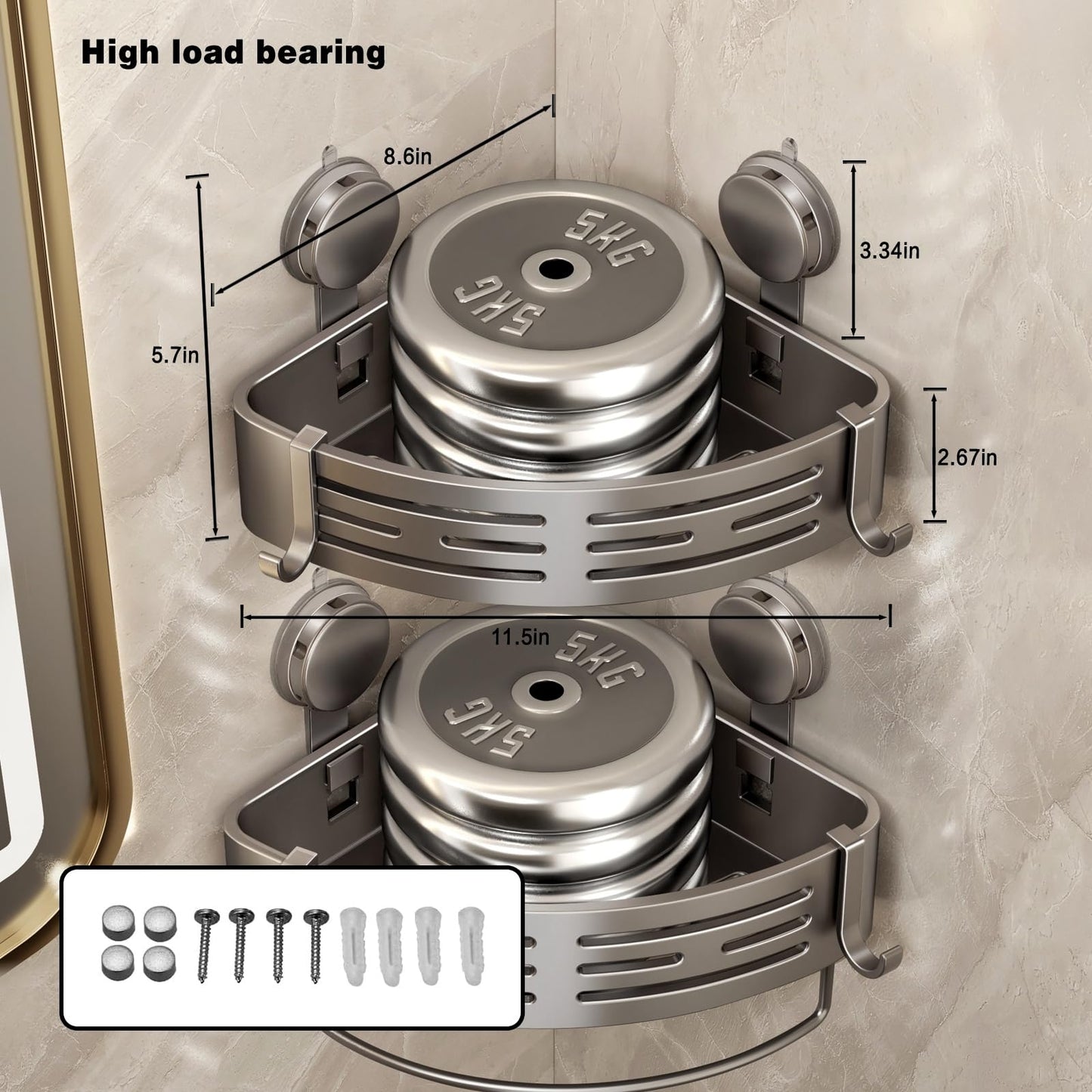 Corner Shower Caddy with Suction Cups and Hooks