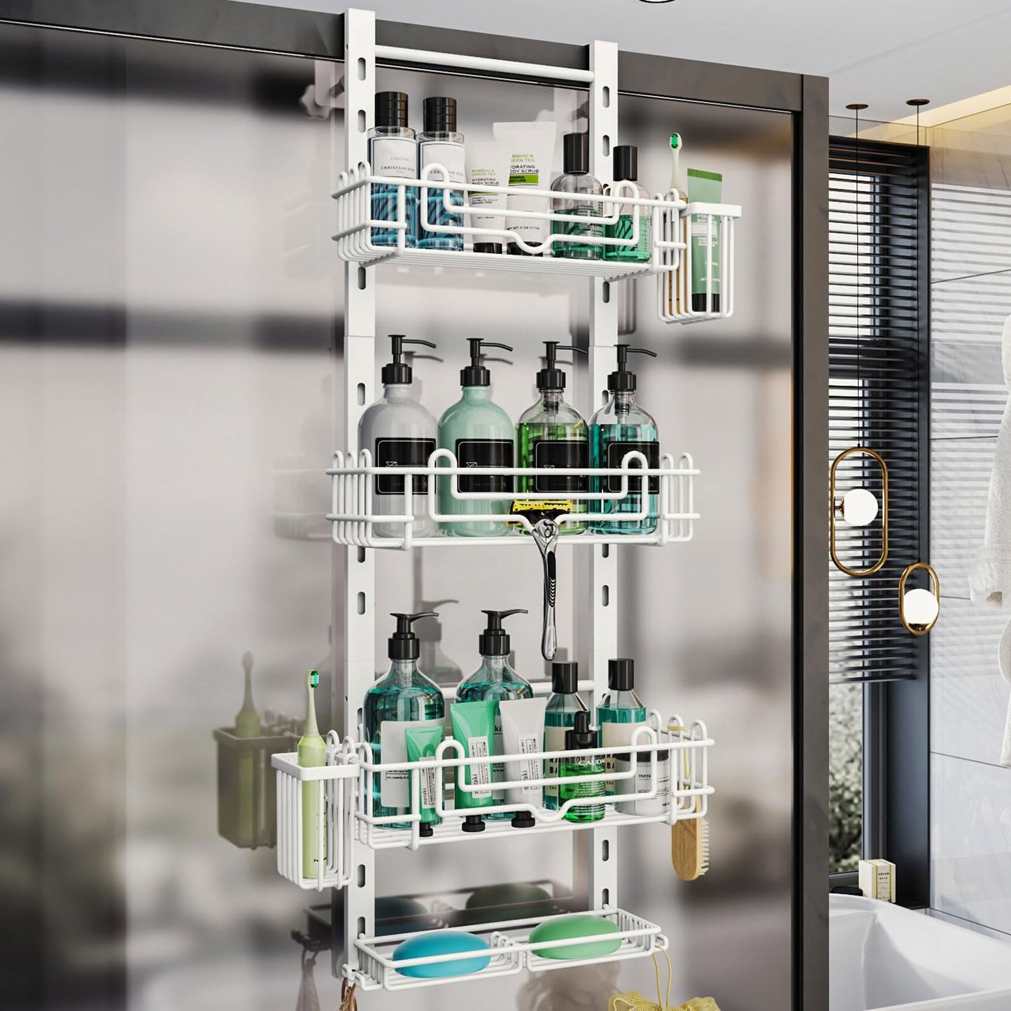 4 Tier Over Door Shower Caddy with Hooks