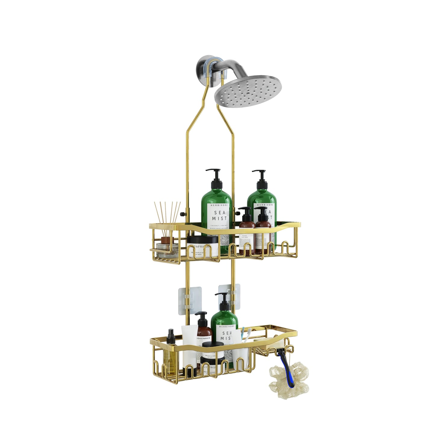 Extended Shower Organizer Shelf with Hooks