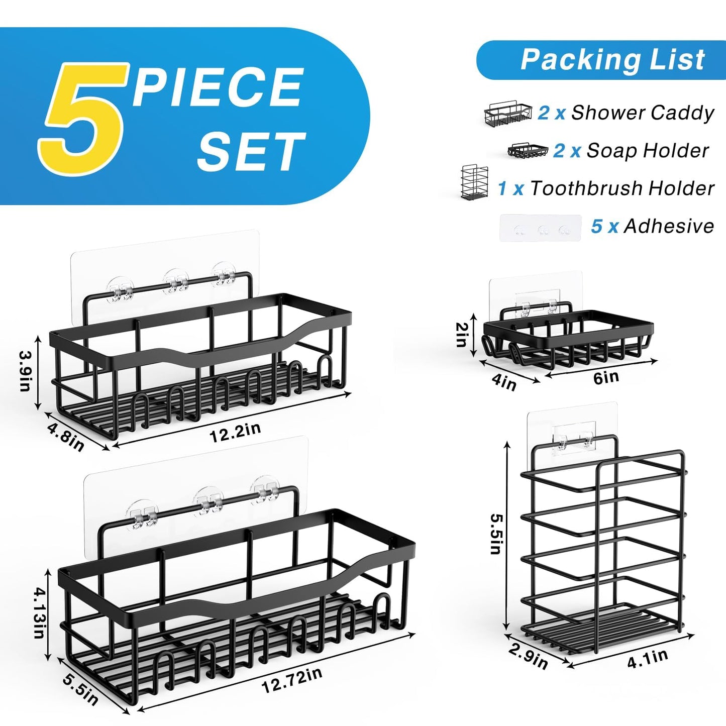 Adhesive Stainless Steel Shower Caddy Organizer