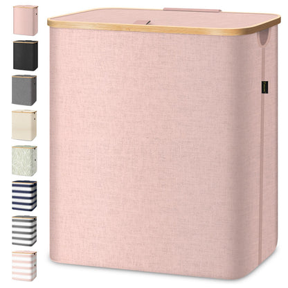 Tall Laundry Hamper with Bamboo Handles and Lid