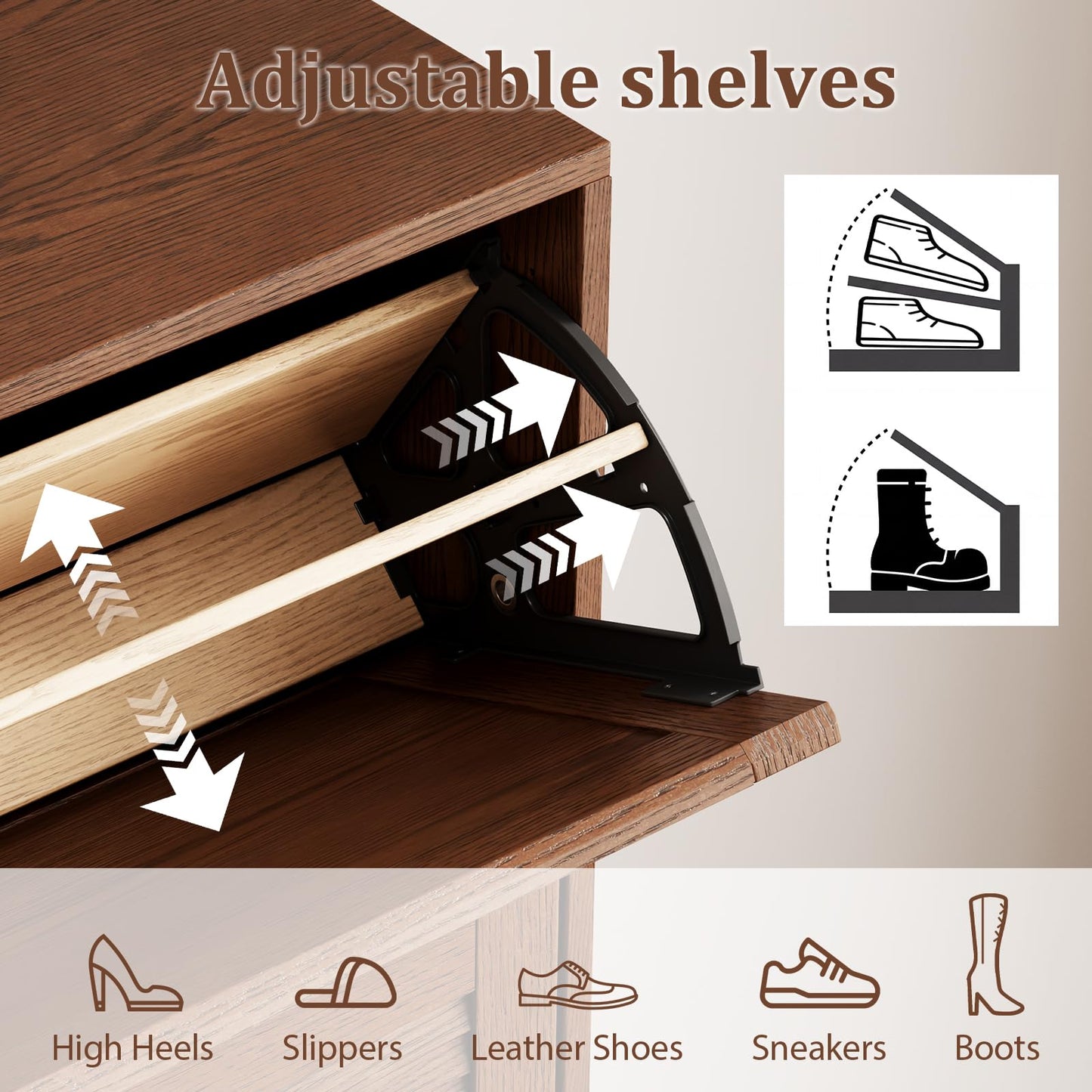 Solid Wood Shoe Storage Cabinet with Flip Drawers