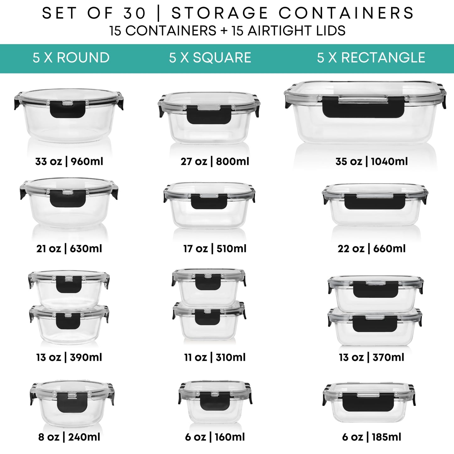 Glass Food Storage Containers Set with Lids