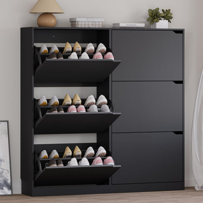 Wooden Shoe Cabinet with Flip Drawers
