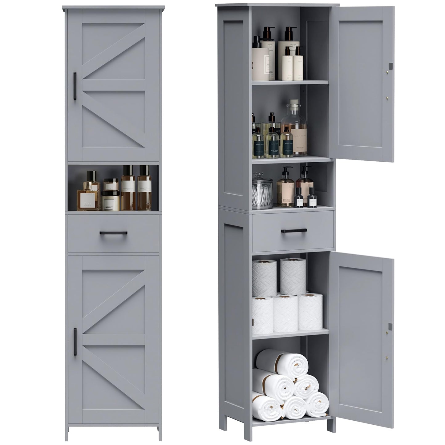 Tall Bathroom Storage Cabinet with Barn Doors
