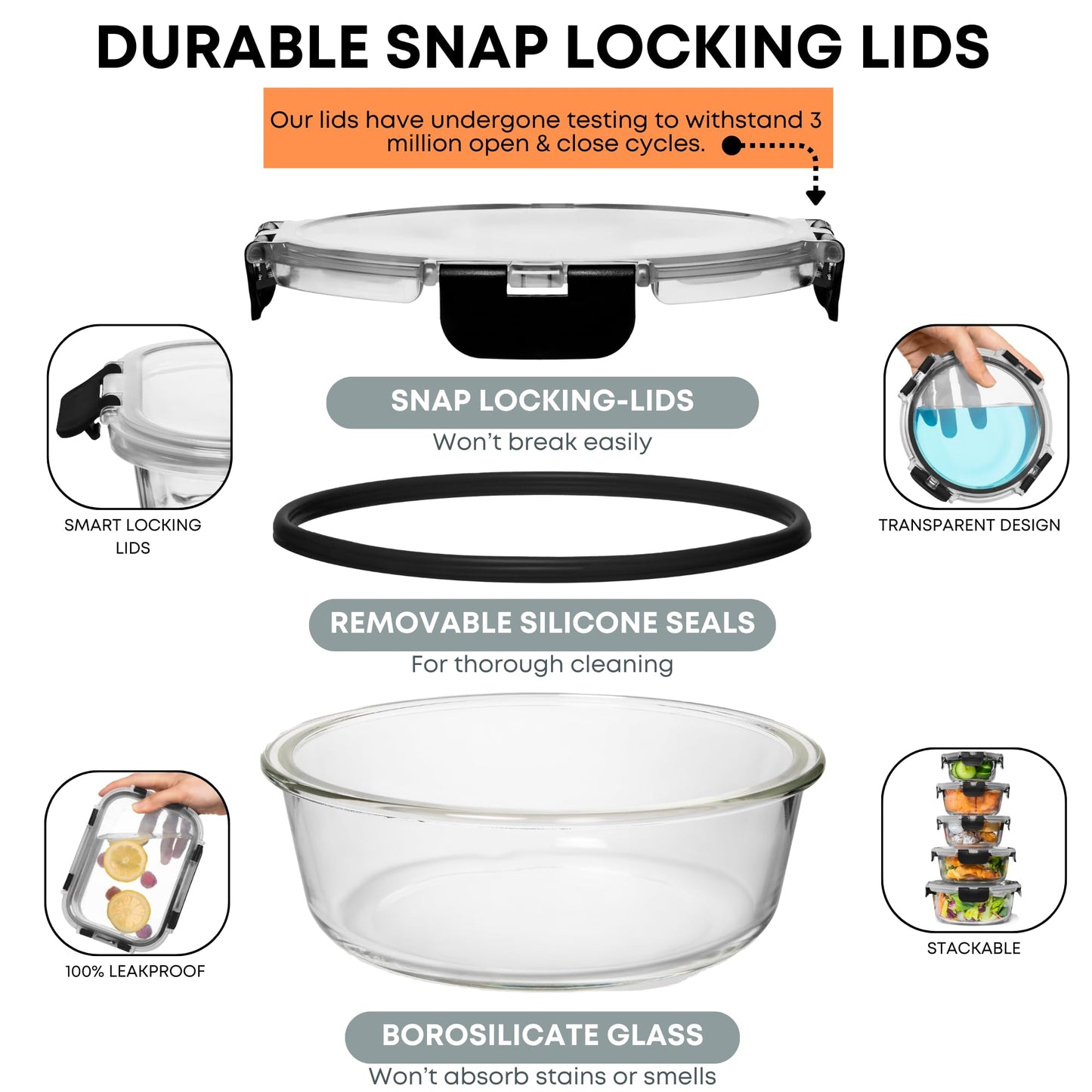 Glass Food Storage Containers Set with Lids