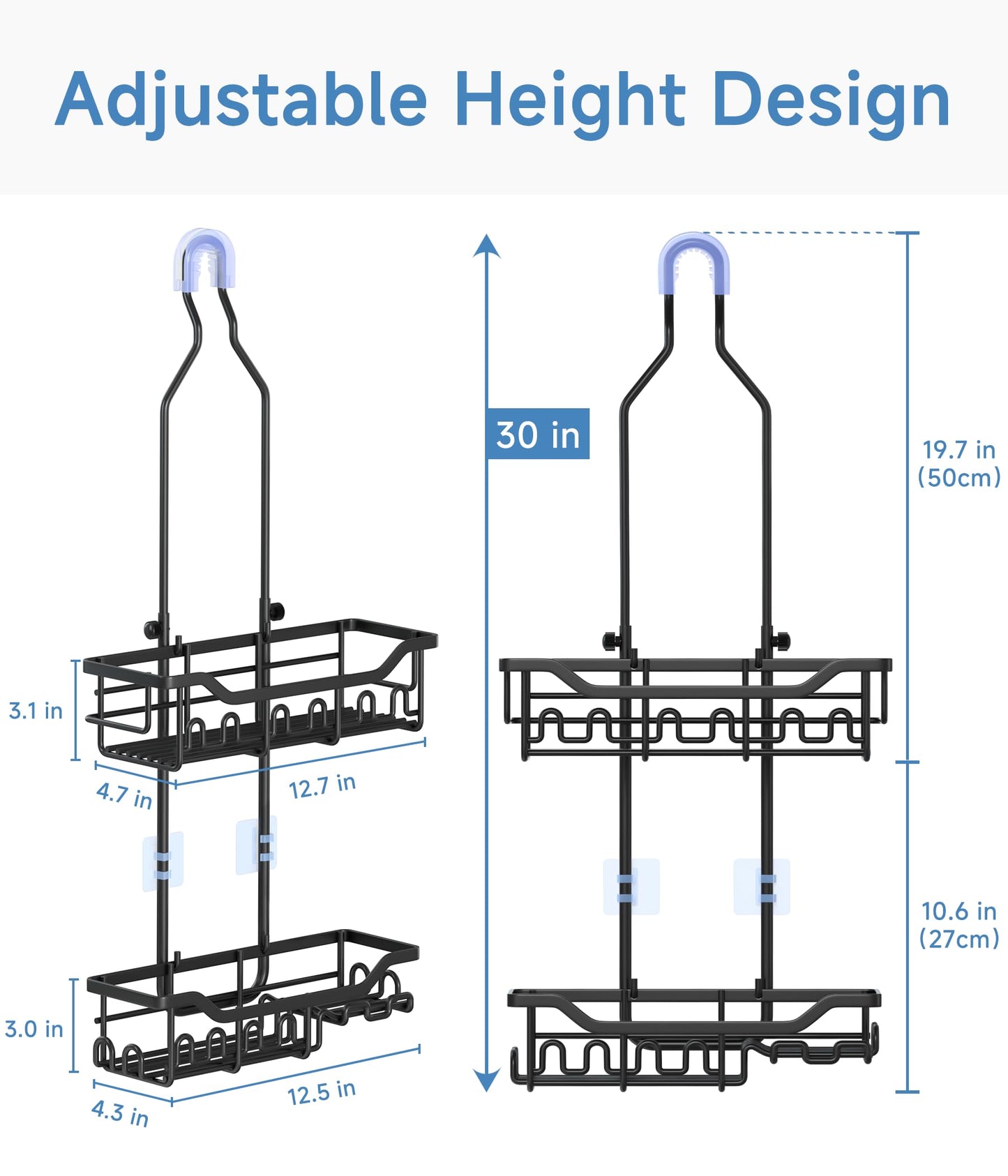 Extended Shower Organizer Shelf with Hooks