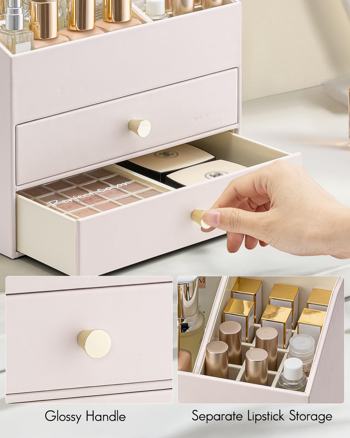 PU Leather Cosmetic Organizer with Drawers