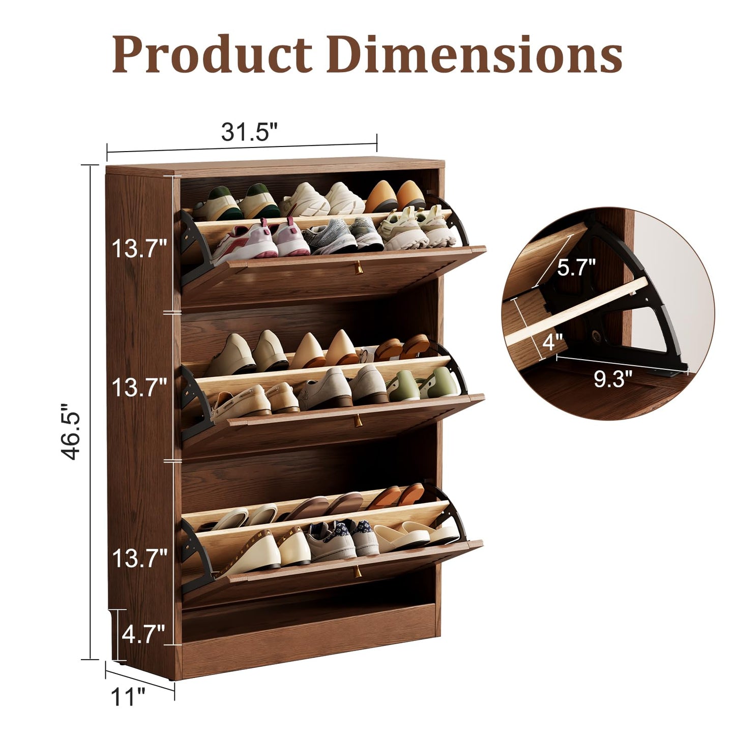 Solid Wood Shoe Storage Cabinet with Flip Drawers