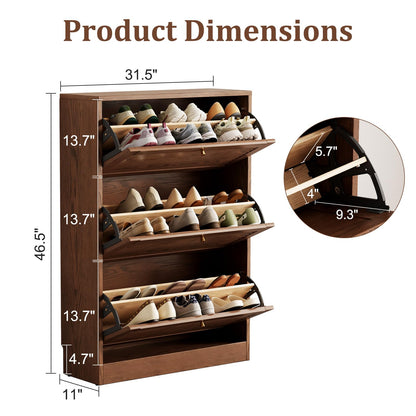 Solid Wood Shoe Storage Cabinet with Flip Drawers