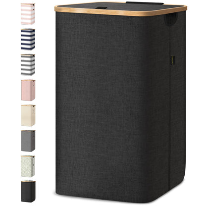 Tall Laundry Hamper with Bamboo Handles and Lid