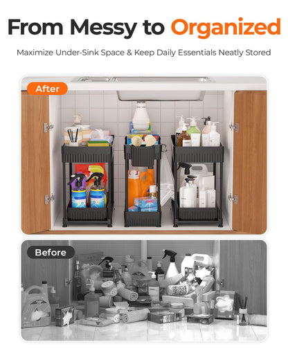 2-Tier Under Sink Organizer with Sliding Drawers
