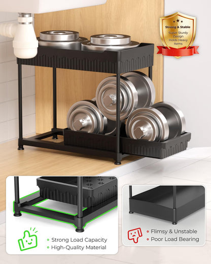 2-Tier Under Sink Organizer with Sliding Drawers