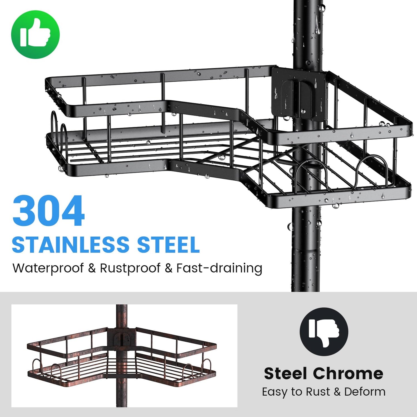 4 Tier Tension Pole Shower Caddy with Adjustable Shelves