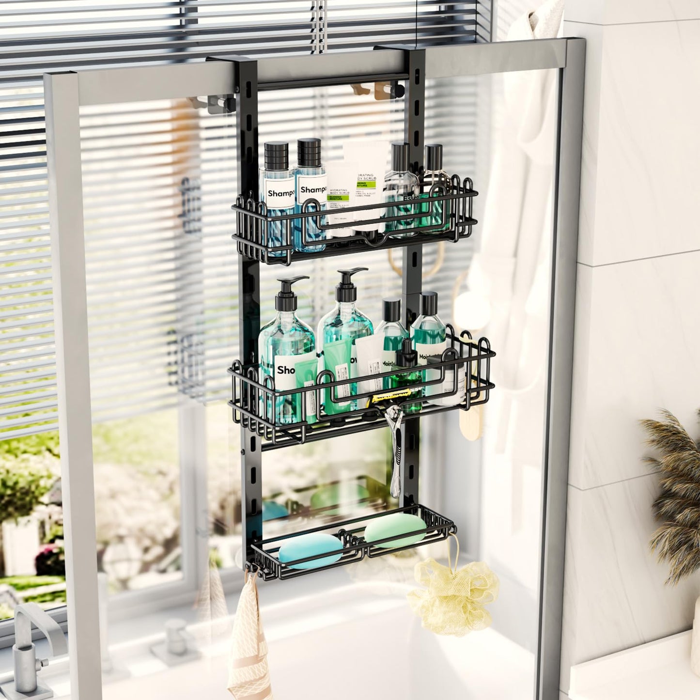 4 Tier Over Door Shower Caddy with Hooks