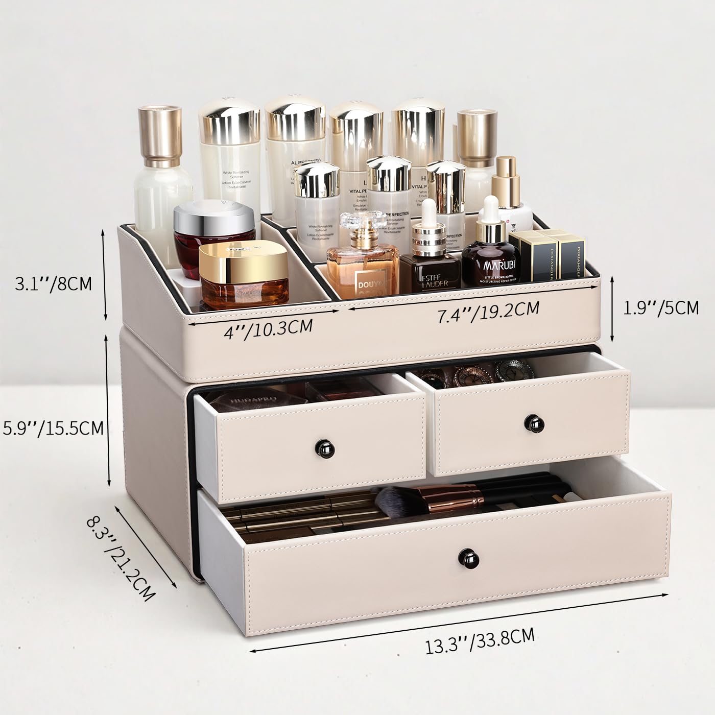 2-Tier PU Leather Cosmetic Organizer with Drawers