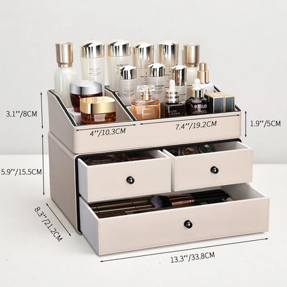 2-Tier PU Leather Cosmetic Organizer with Drawers