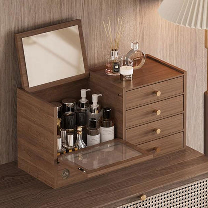Wooden Makeup Organizer with Drawers and Mirror