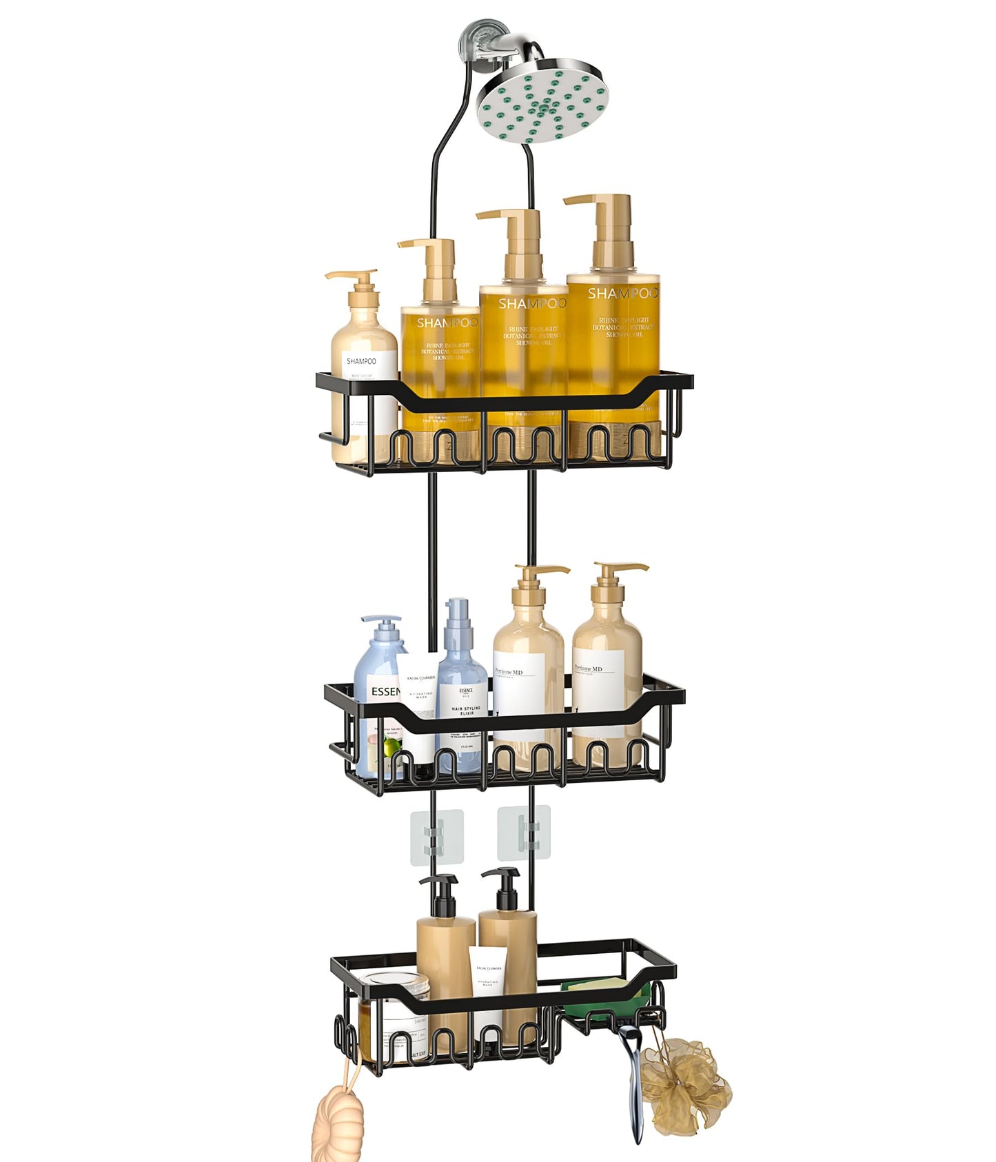 Extended Shower Organizer Shelf with Hooks