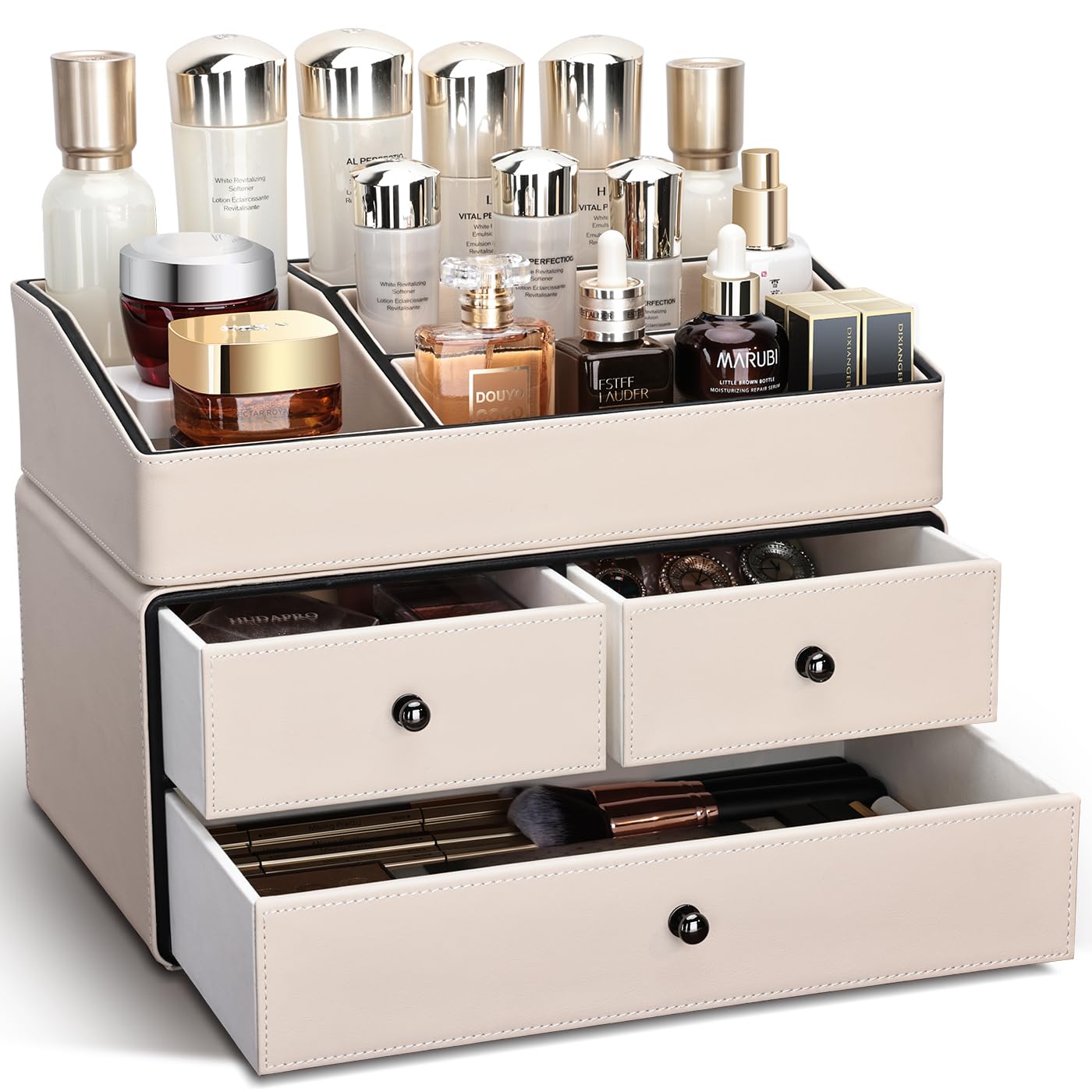 2-Tier PU Leather Cosmetic Organizer with Drawers