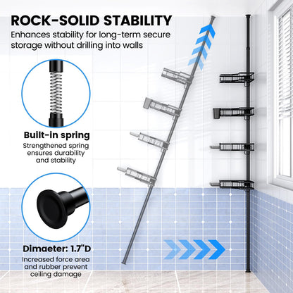 4 Tier Tension Pole Shower Caddy with Adjustable Shelves