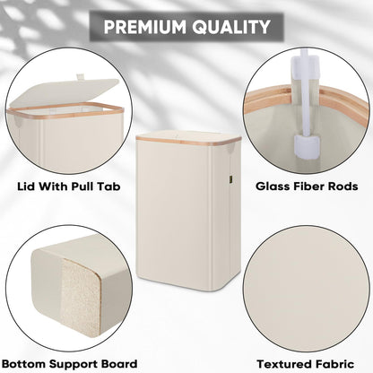 Tall Laundry Hamper with Bamboo Handles and Lid