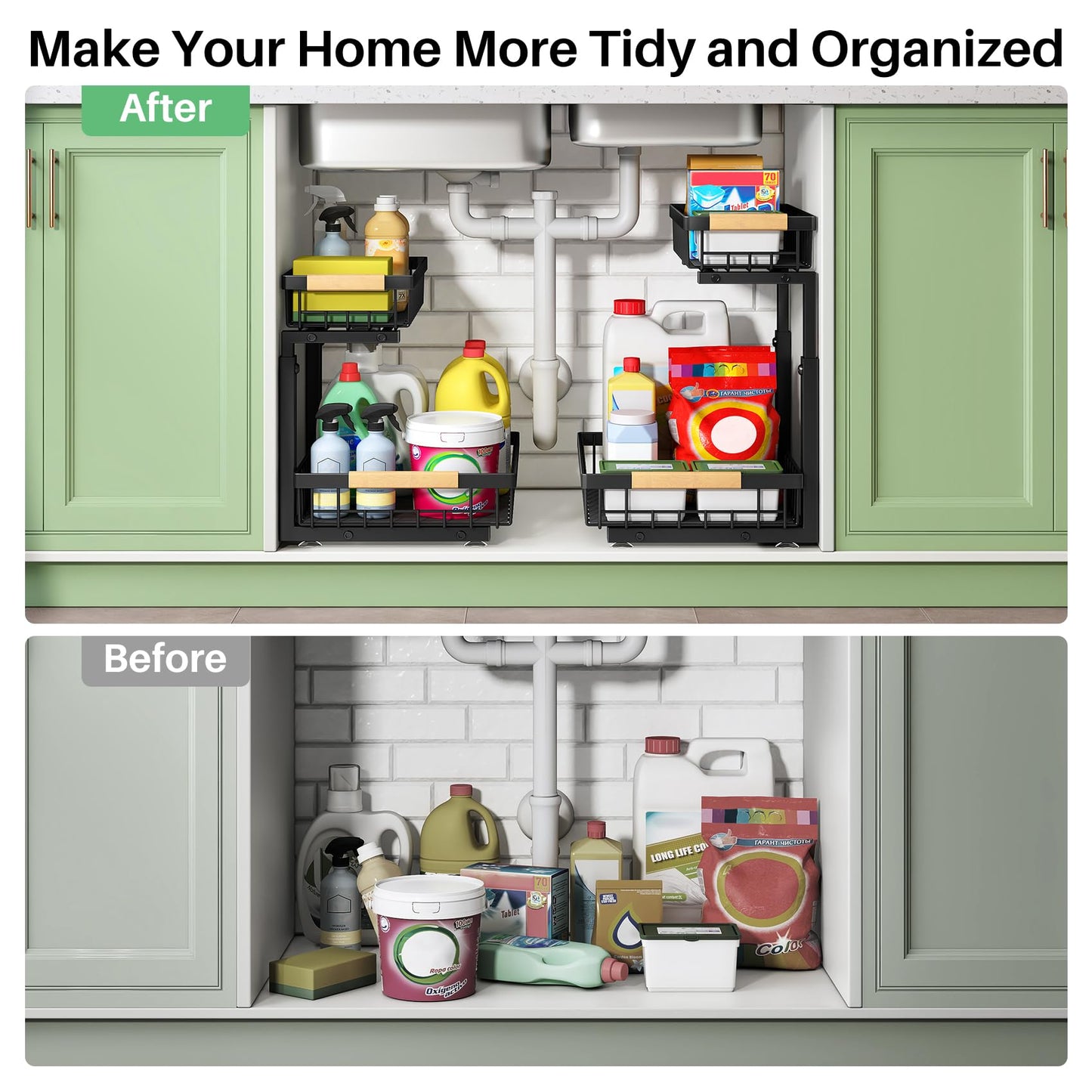 2-Tier Under Sink Organizer with Sliding Drawer