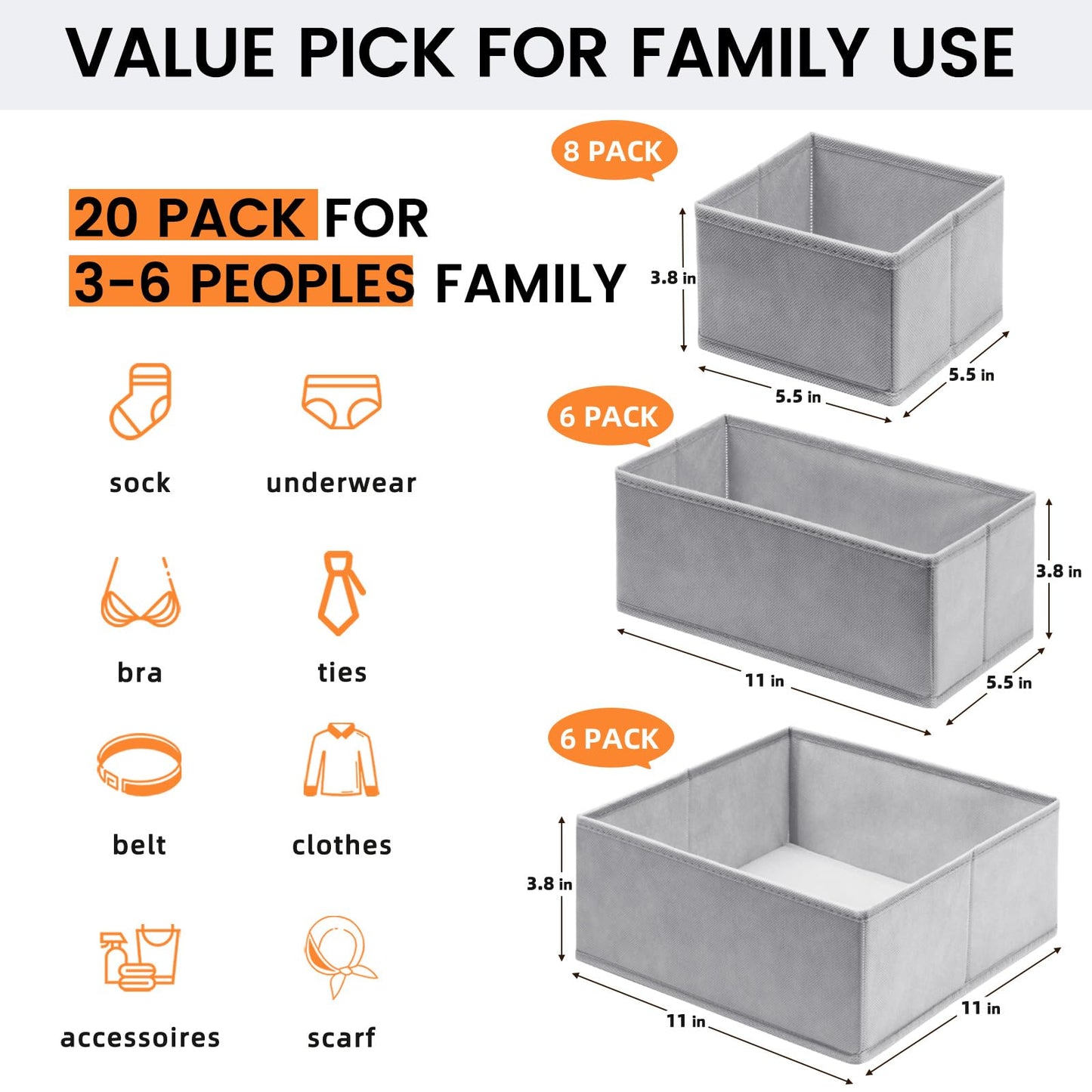 Clothing Drawer Organizer Bins with Dividers