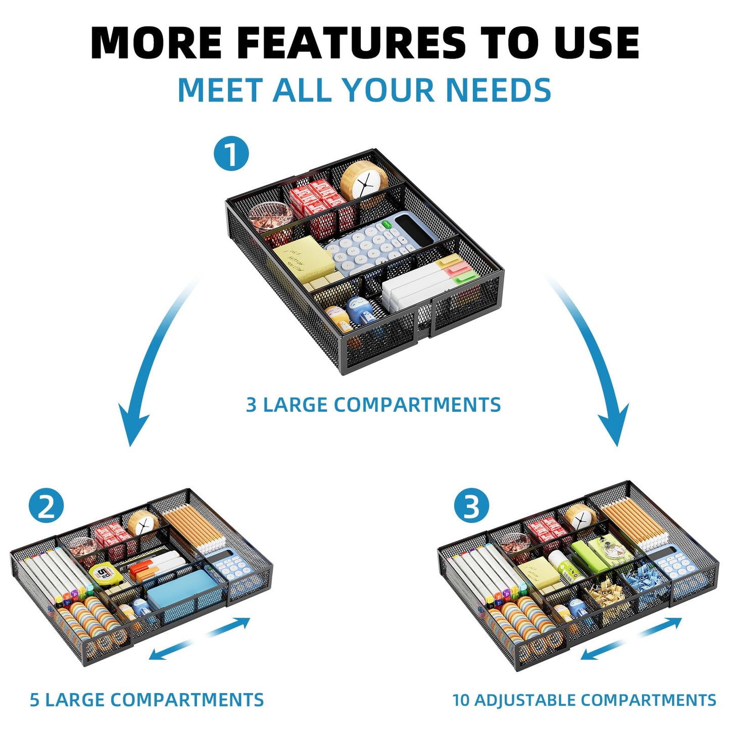 Expandable Drawer Organizer with Adjustable Compartments