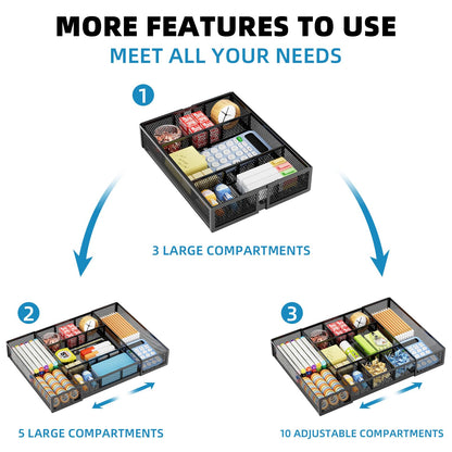 Expandable Drawer Organizer with Adjustable Compartments