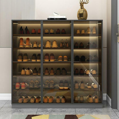 Glass Door Shoe Cabinet with LED Storage