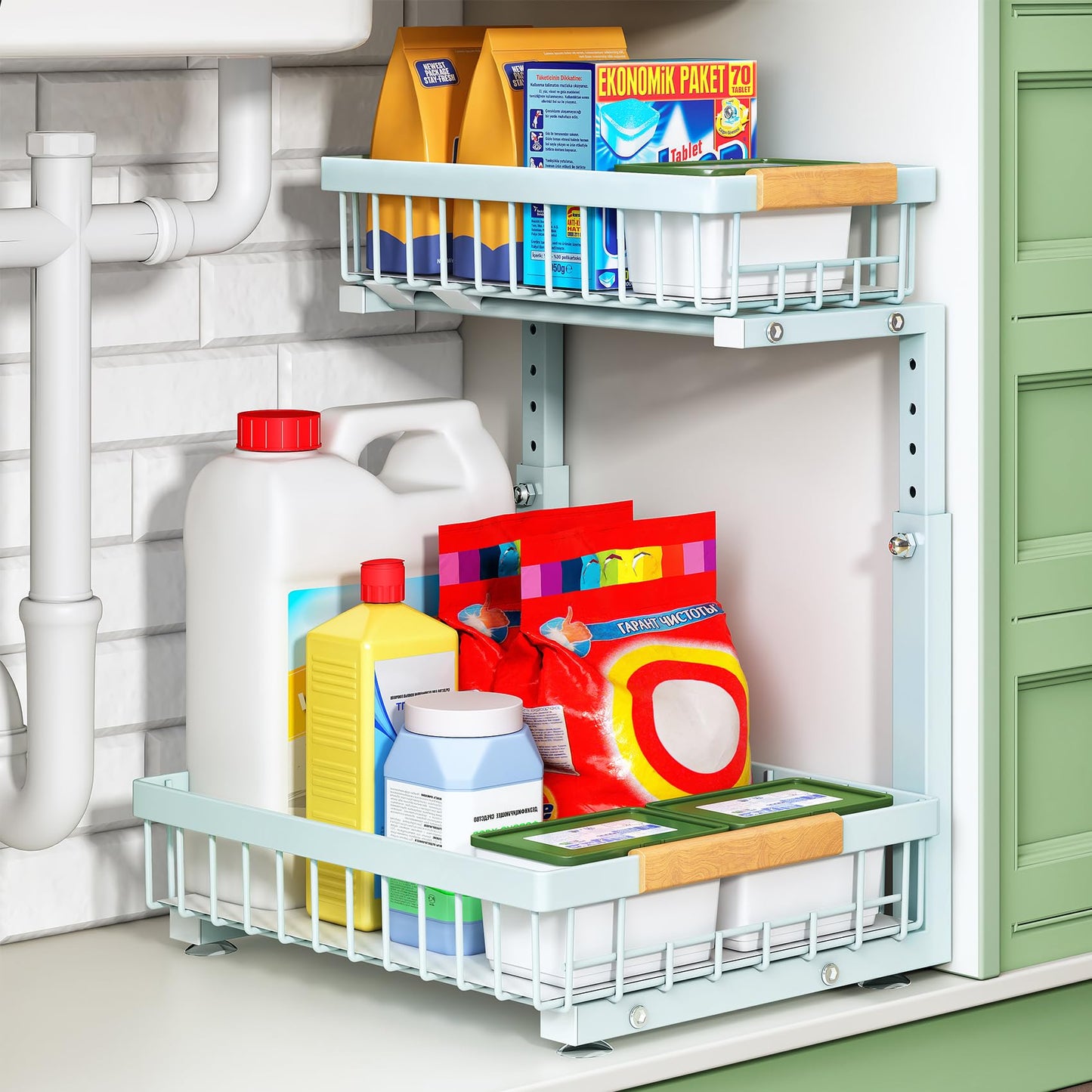 2-Tier Under Sink Organizer with Sliding Drawer