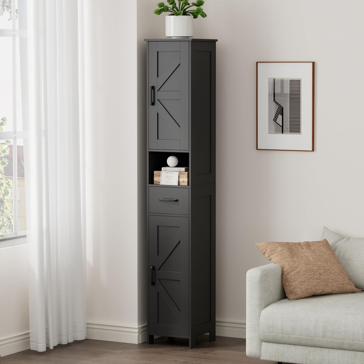 Tall Bathroom Storage Cabinet with Barn Doors
