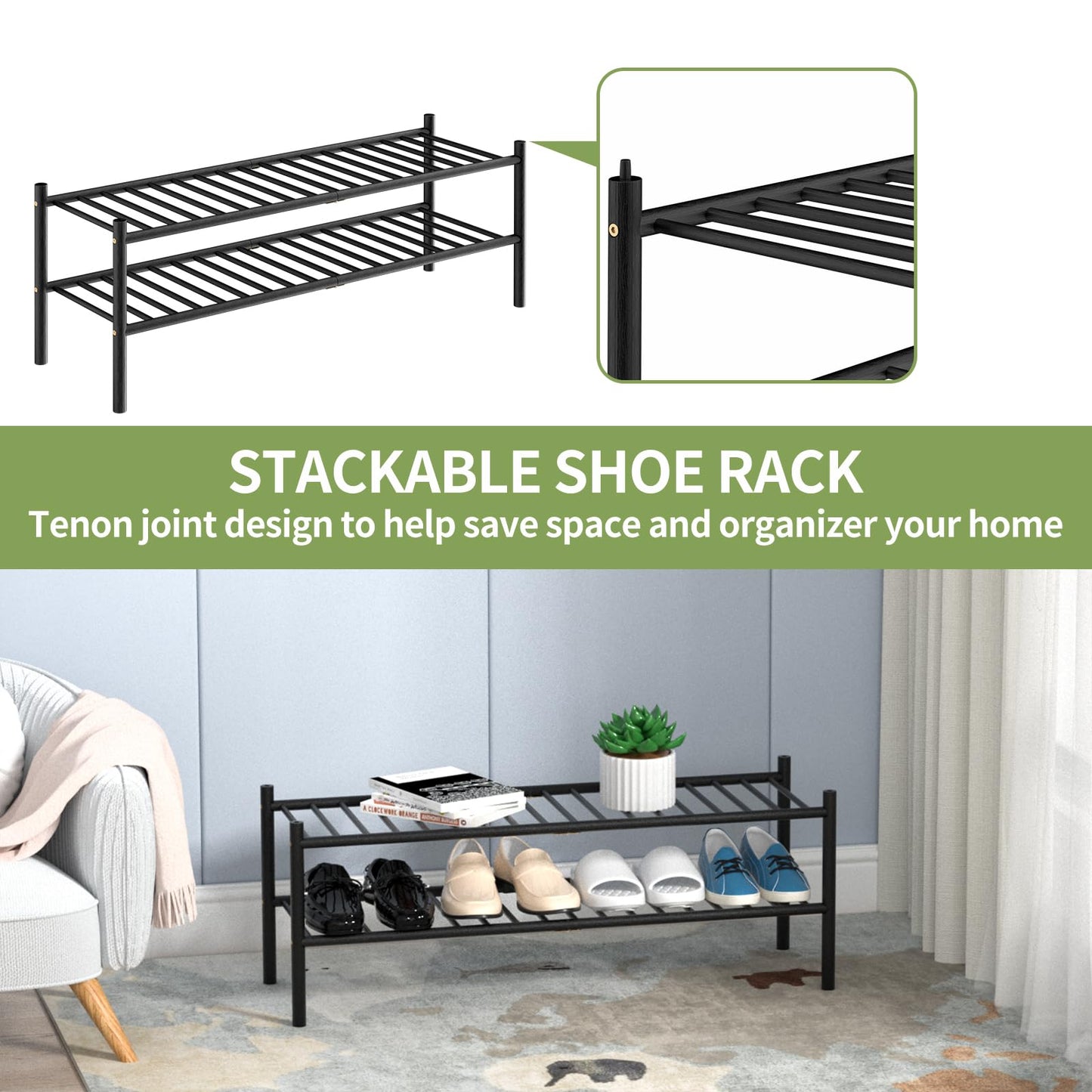 Bamboo Shoe Rack Organizer for Entryway