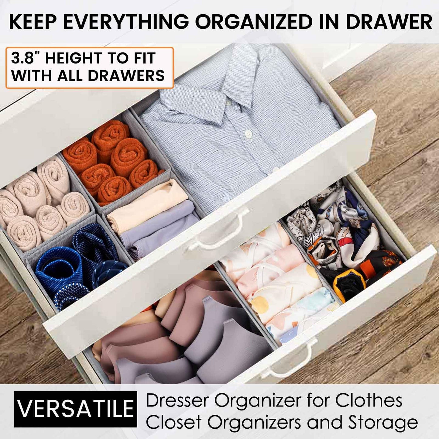 Clothing Drawer Organizer Bins with Dividers