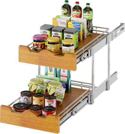 Wooden Pull Out Cabinet Shelf Organizer