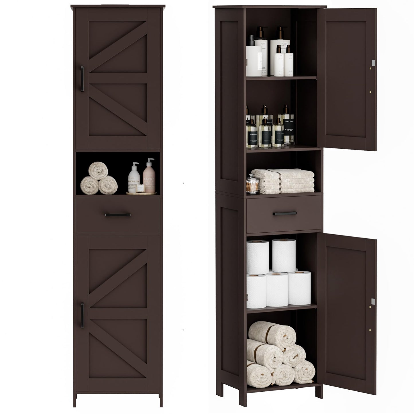 Tall Bathroom Storage Cabinet with Barn Doors