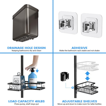 4 Tier Tension Pole Shower Caddy with Adjustable Shelves