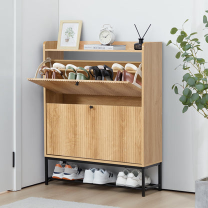 Fluted Shoe Storage Cabinet with Flip Drawers
