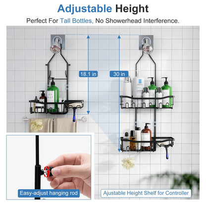 Extended Shower Organizer Shelf with Hooks