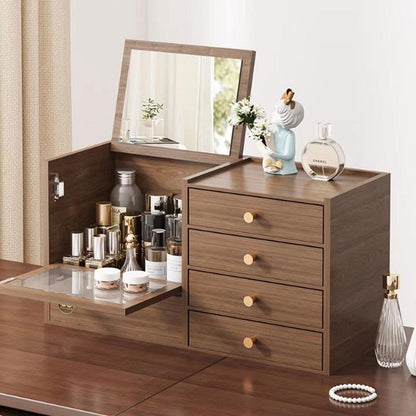 Wooden Makeup Organizer with Drawers and Mirror