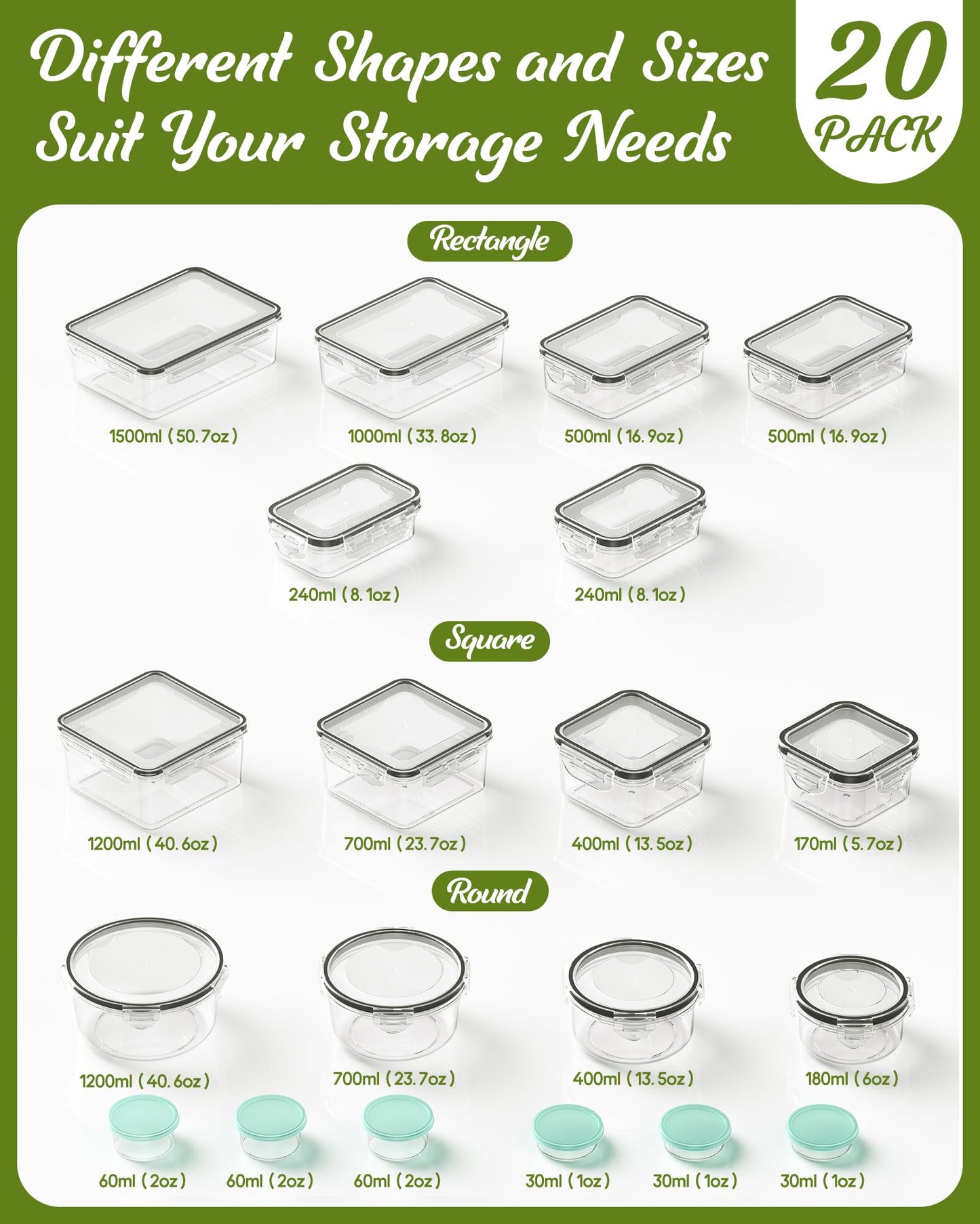 Food Storage Containers Set for Kitchen Organization
