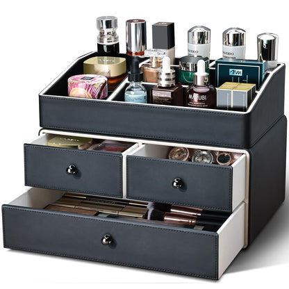 2-Tier PU Leather Cosmetic Organizer with Drawers