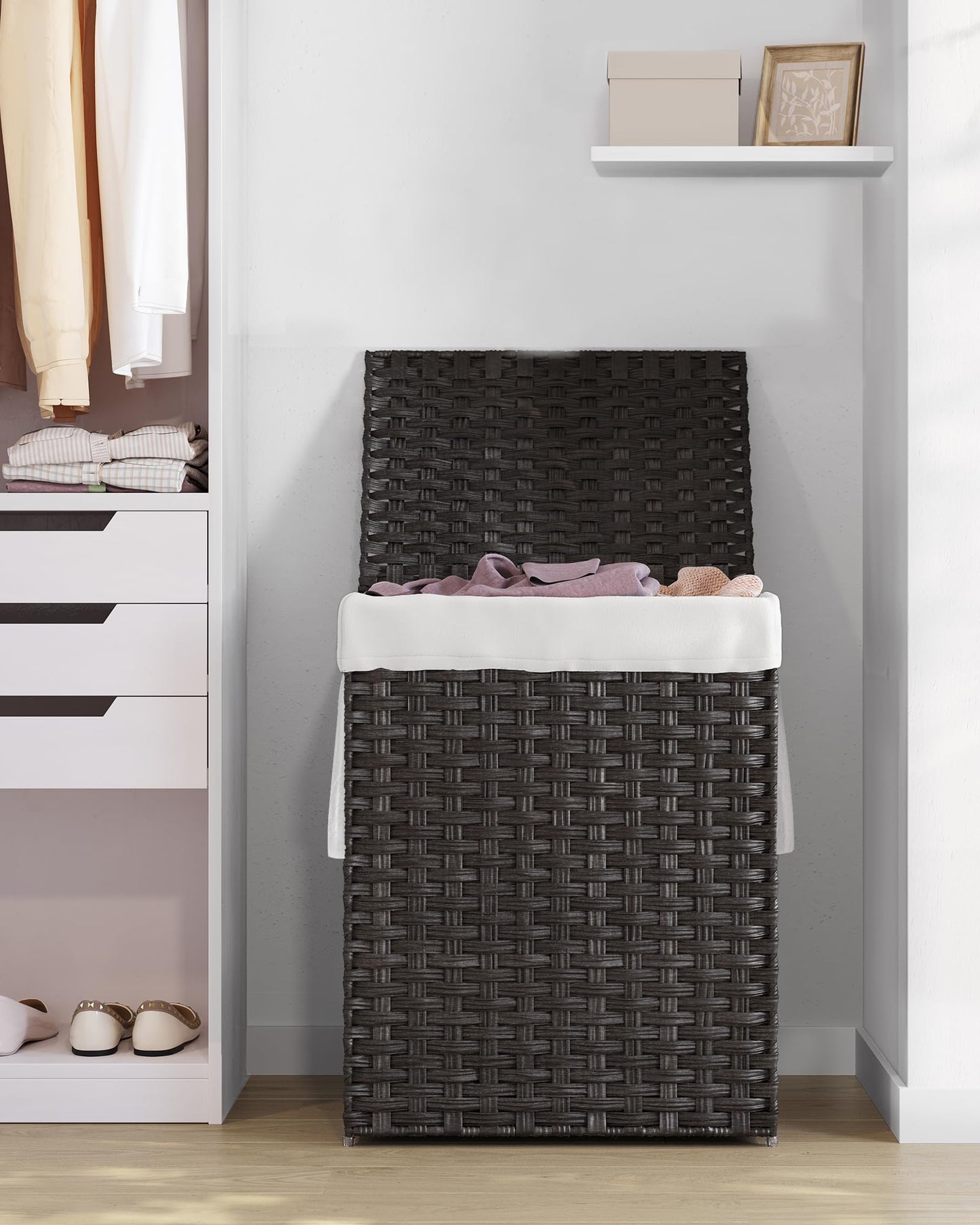 Slim Rattan Laundry Hamper with Lid