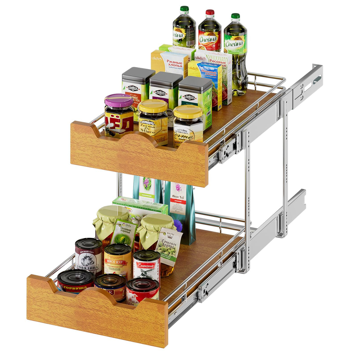Wooden Pull Out Cabinet Shelf Organizer