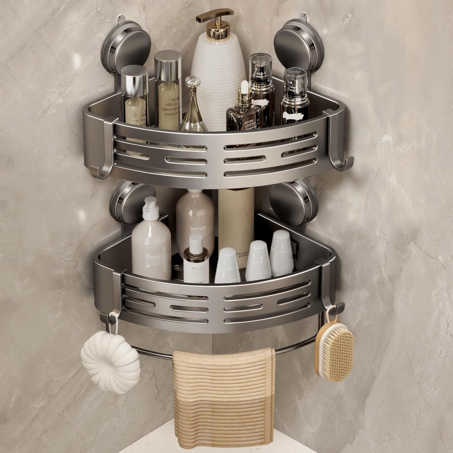 Corner Shower Caddy with Suction Cups and Hooks