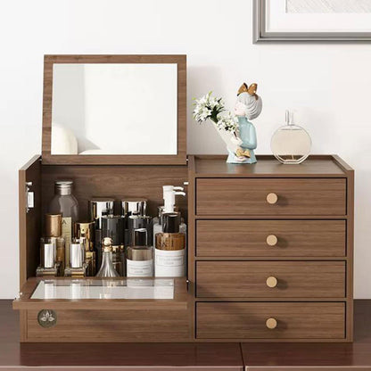 Wooden Makeup Organizer with Drawers and Mirror